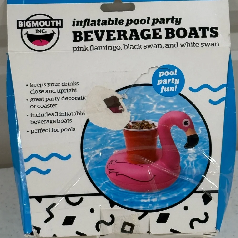 NEW Inflatable Pool Party Beverage Boats - Pink, Black, and White